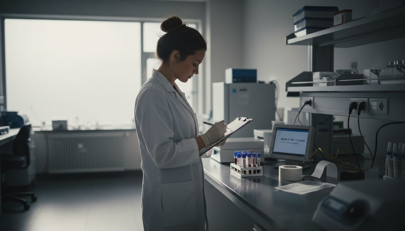 Lab technician recording biomarker test results