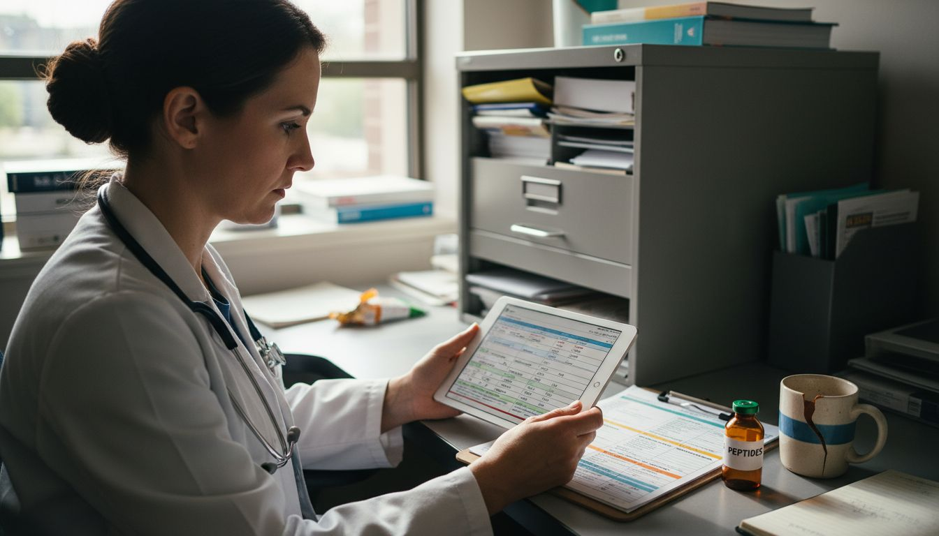 Clinician reviews peptide dosing schedule
