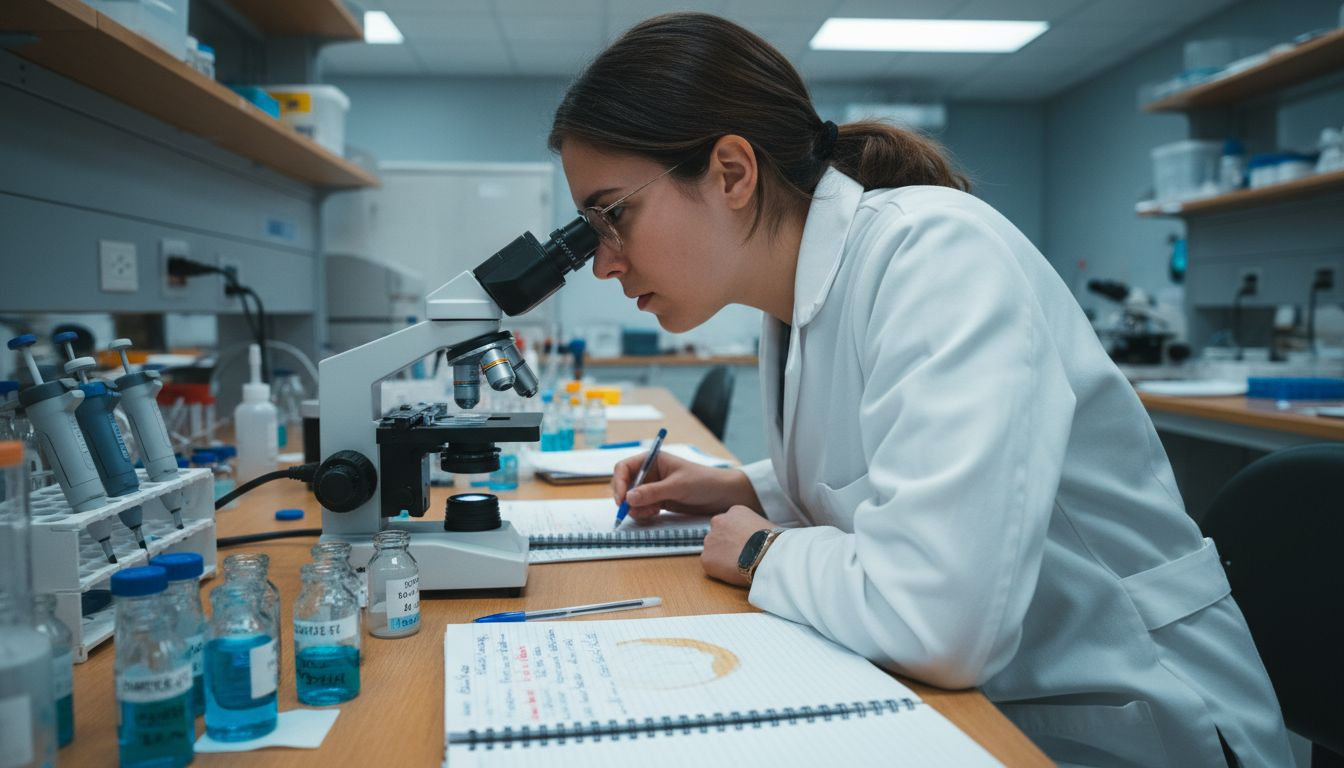 Researcher analyzing peptide sample in lab