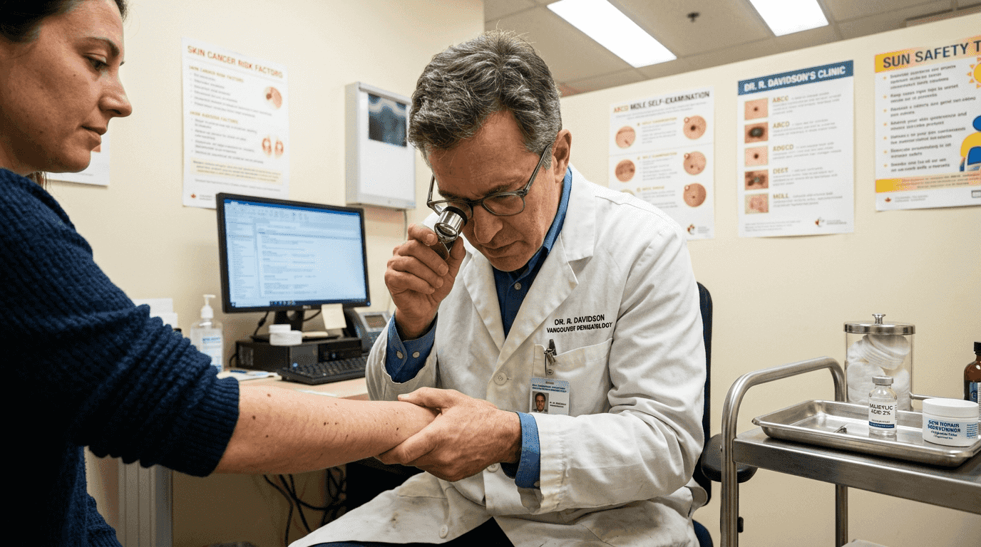 Dermatologist examining skin collagen structure