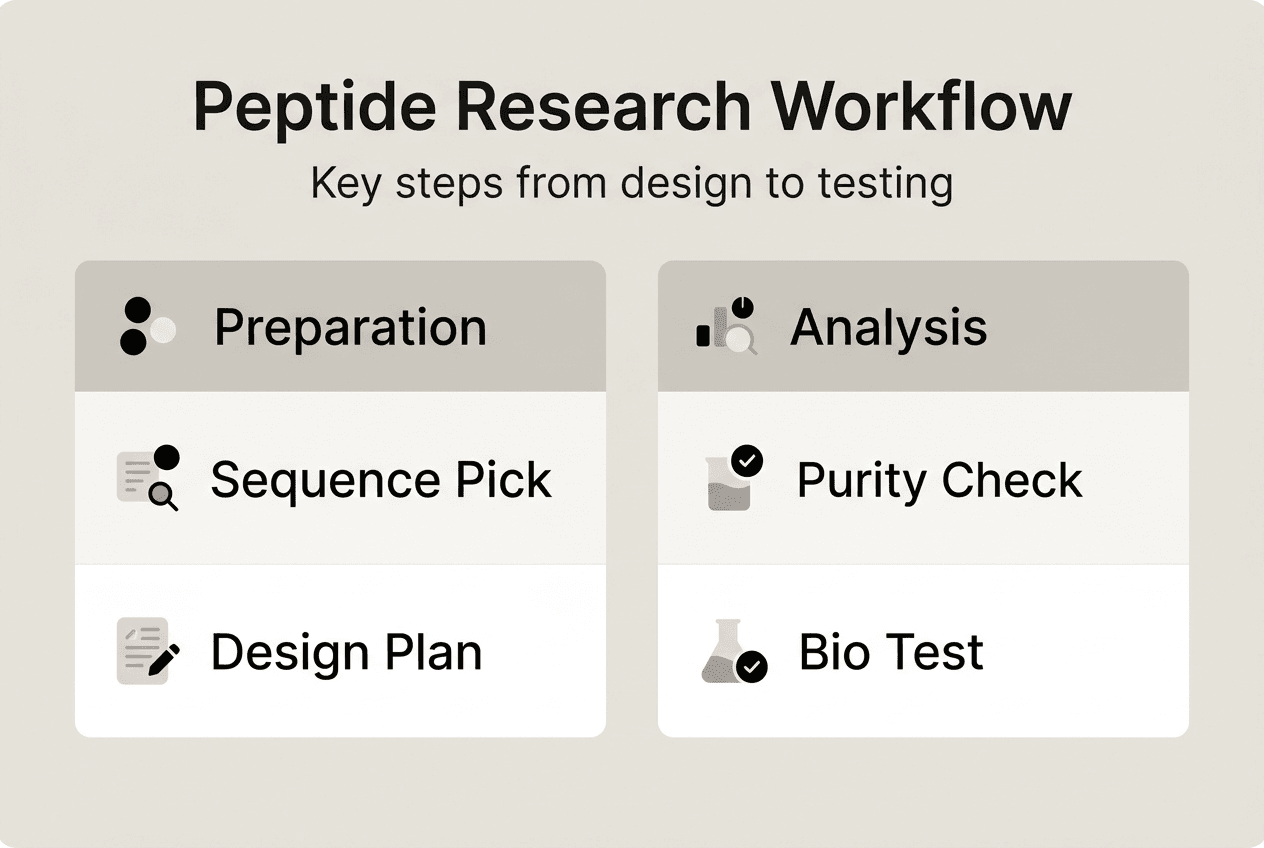 Infographic showing peptide research step overview