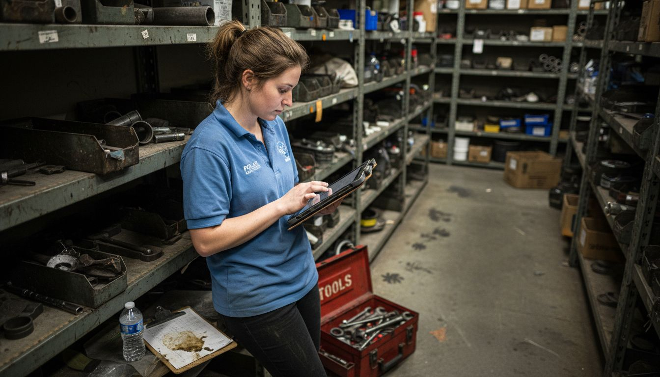 HVAC technician updating logs on tablet
