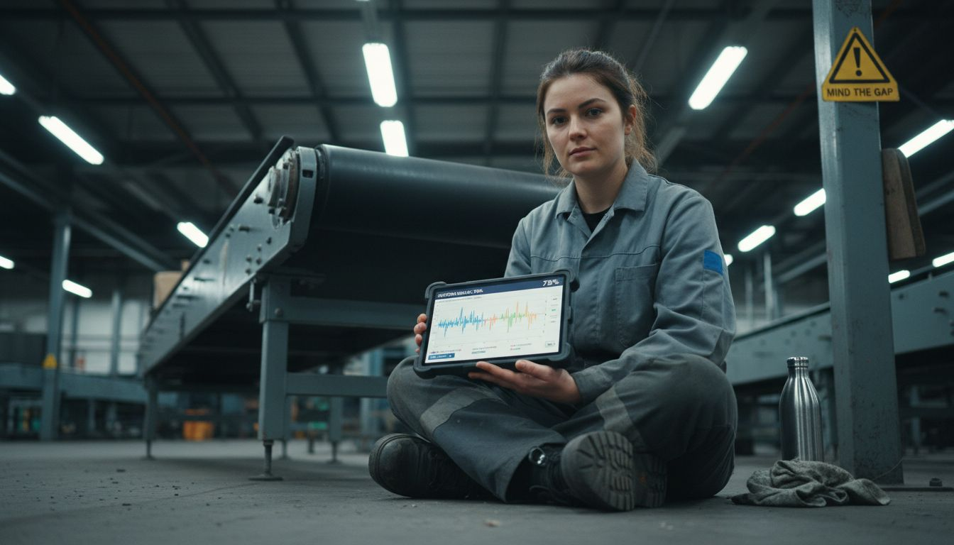 Technician with tablet checks equipment maintenance