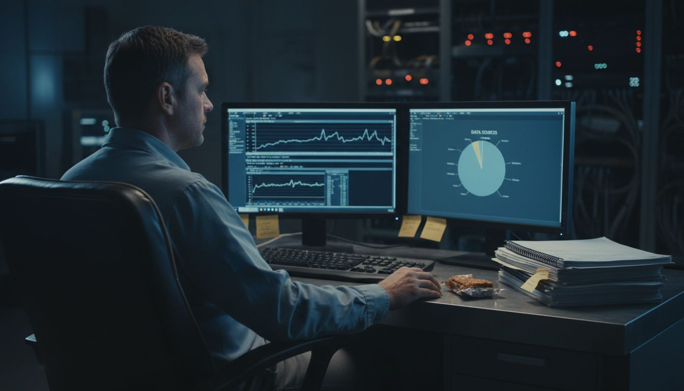 Engineer monitoring asset data in control room