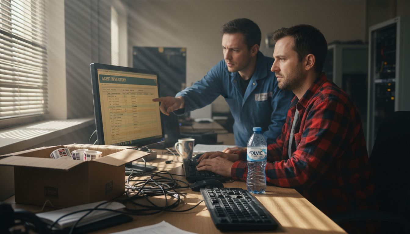 Technicians entering data into asset system