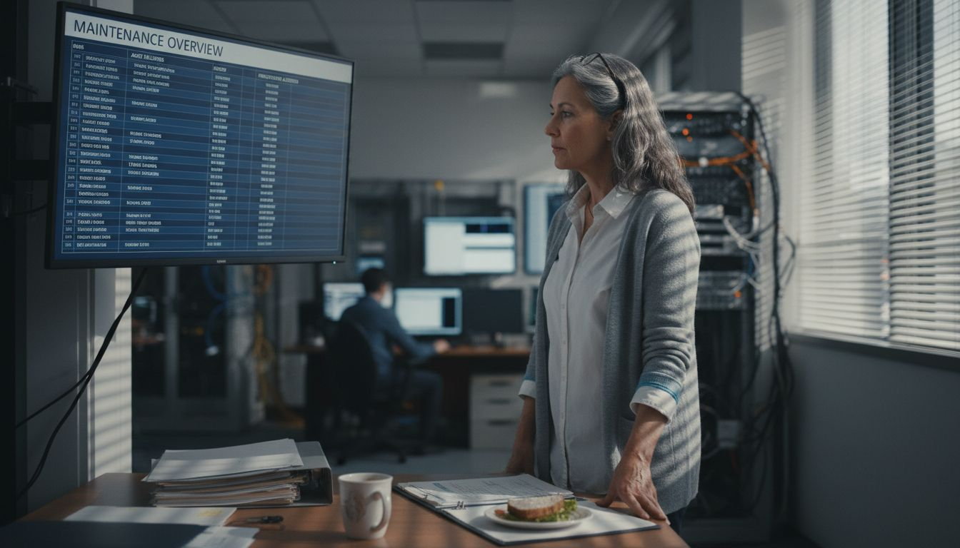 Manager reviewing HVAC reporting system setup