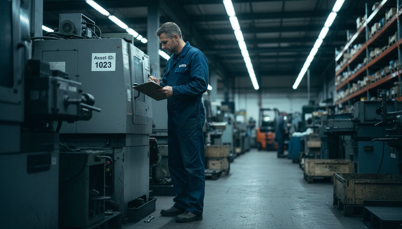 El técnico comprueba el inventario de equipos en el almacén