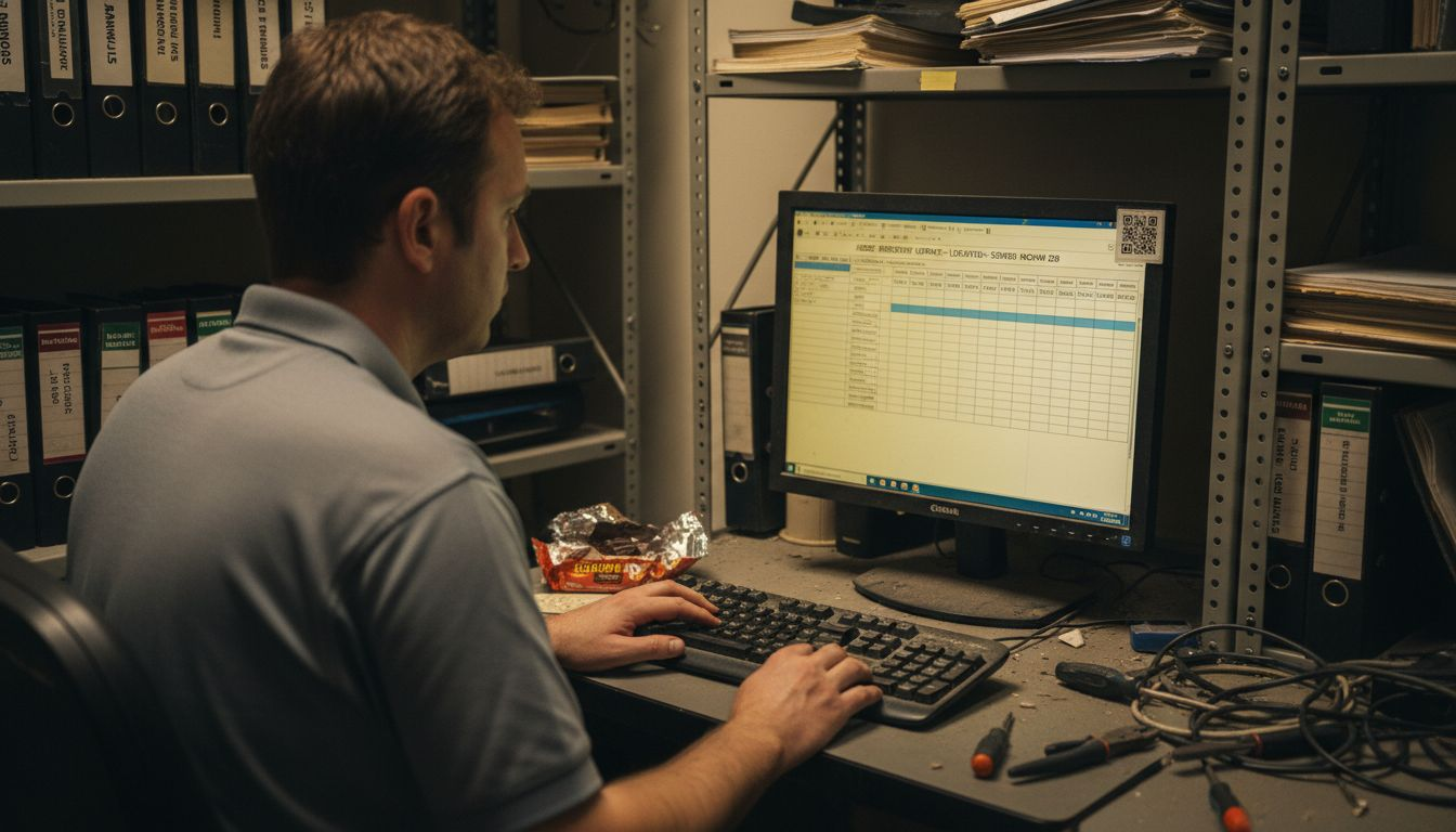 El técnico actualiza los registros de activos de la GMAO en el puesto de trabajo