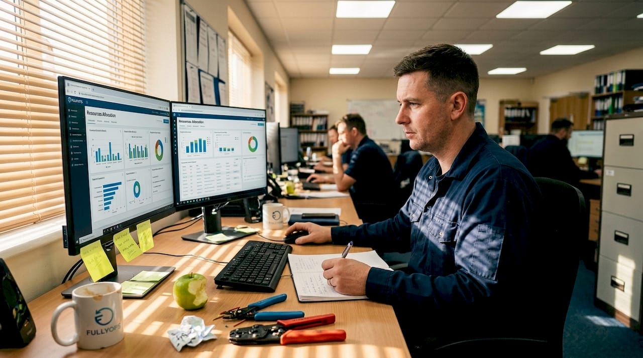 Technician reviewing digital allocation dashboard