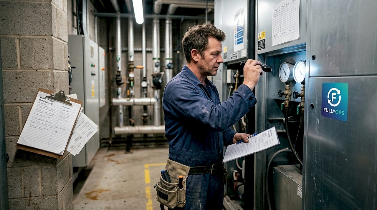 Technician inspecting HVAC system preventive tasks