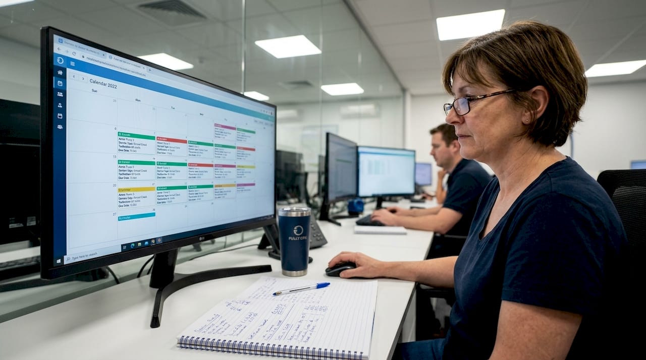 Administrator viewing asset service schedules on screen