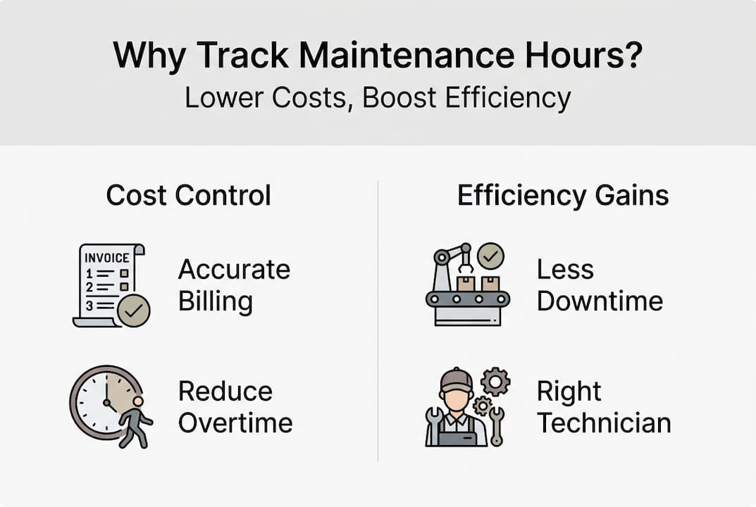 Infographic showing cost and efficiency benefits of tracking maintenance hours