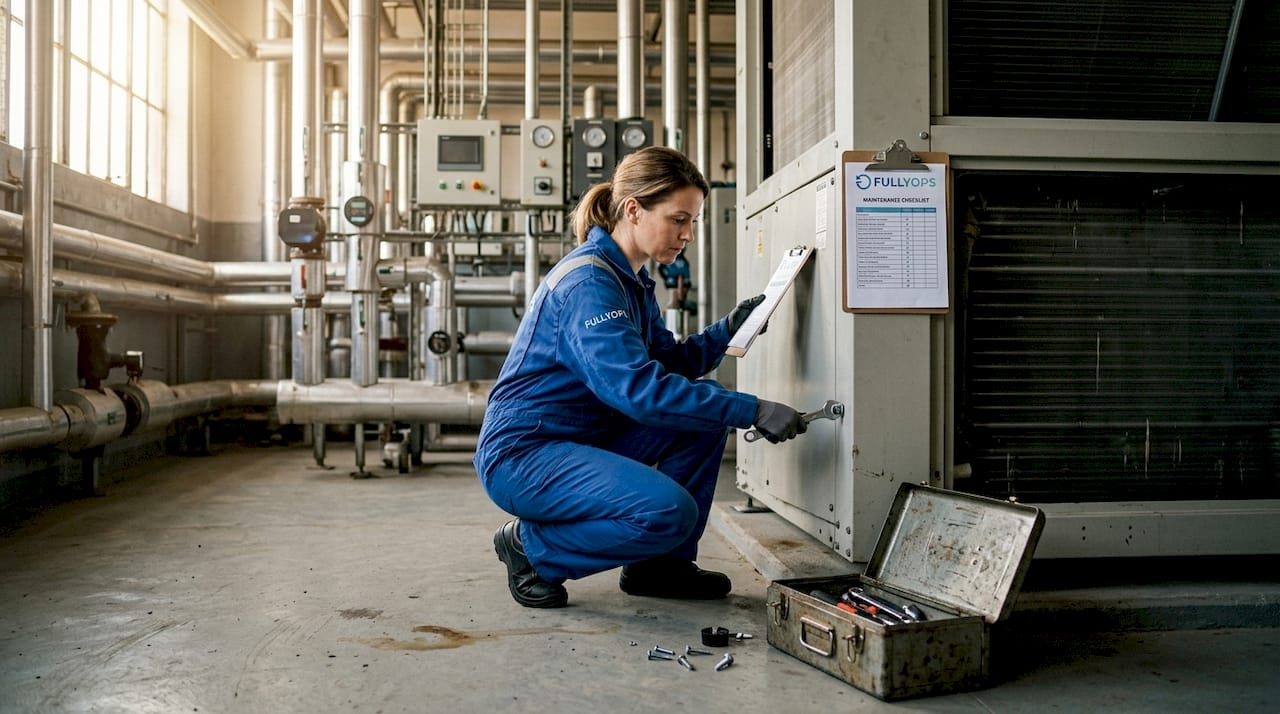 Technician performing preventive maintenance on equipment