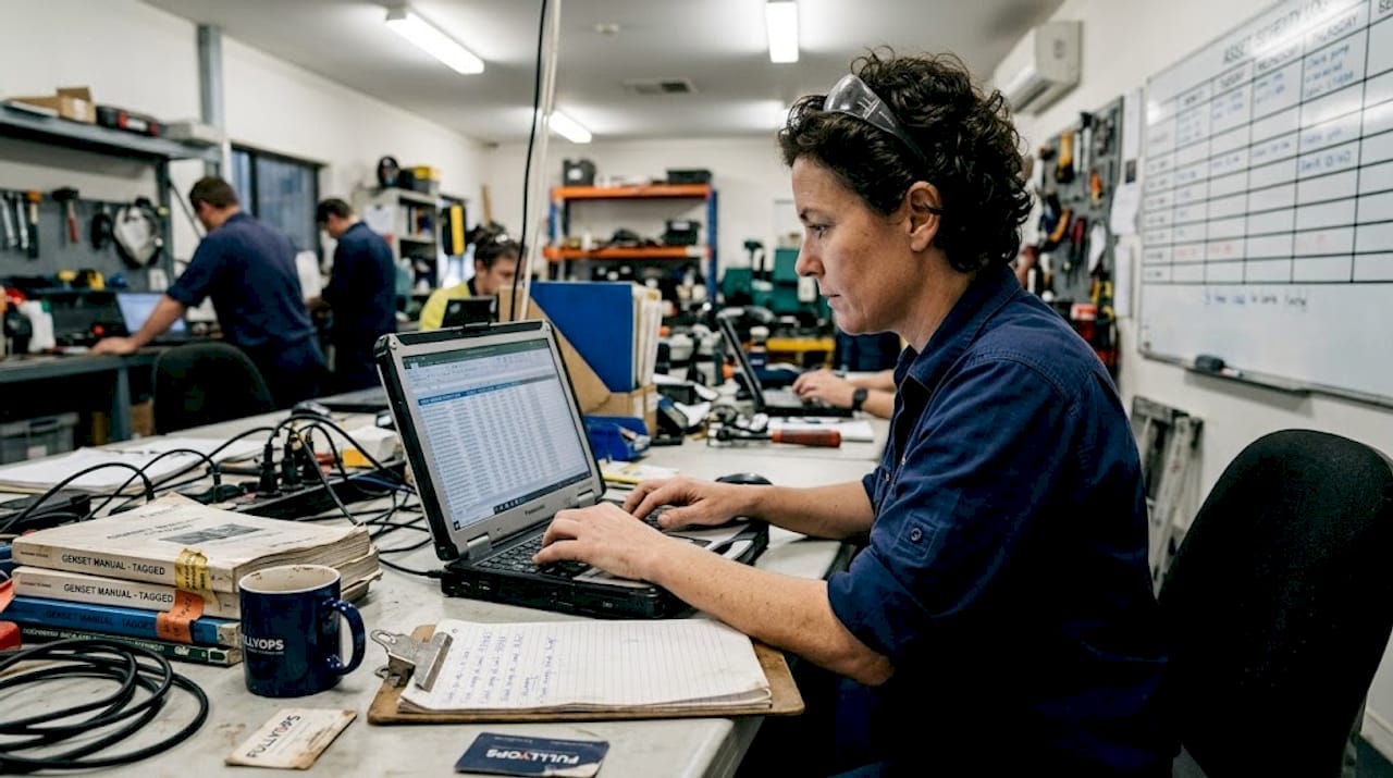 Technician updating asset service records