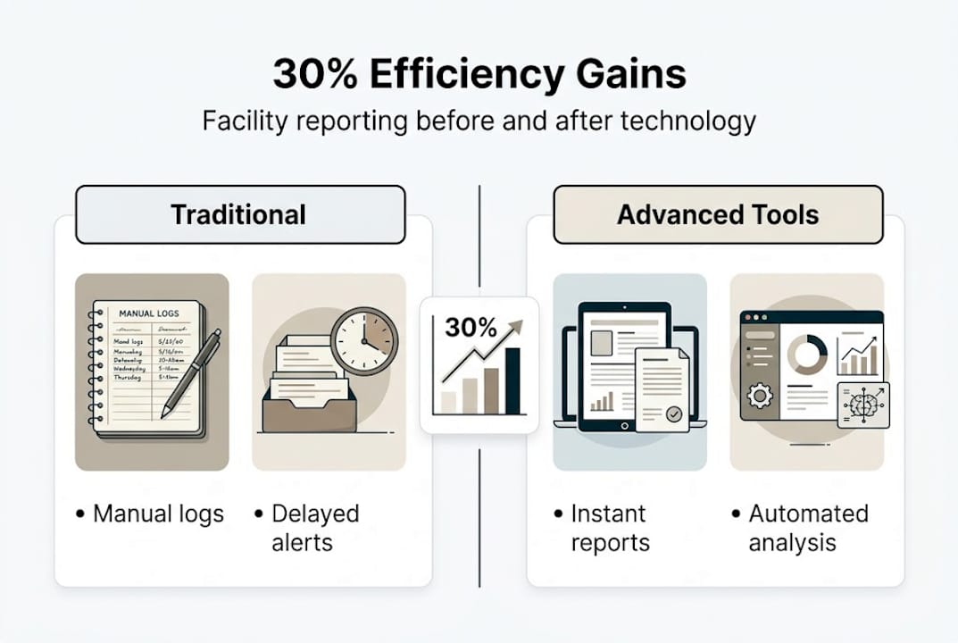 Infographic comparing manual and advanced facility reporting