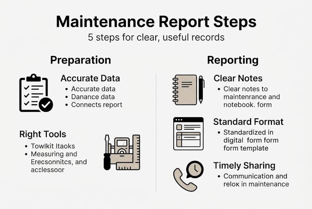 Infographic summarizing the five steps of maintenance reporting
