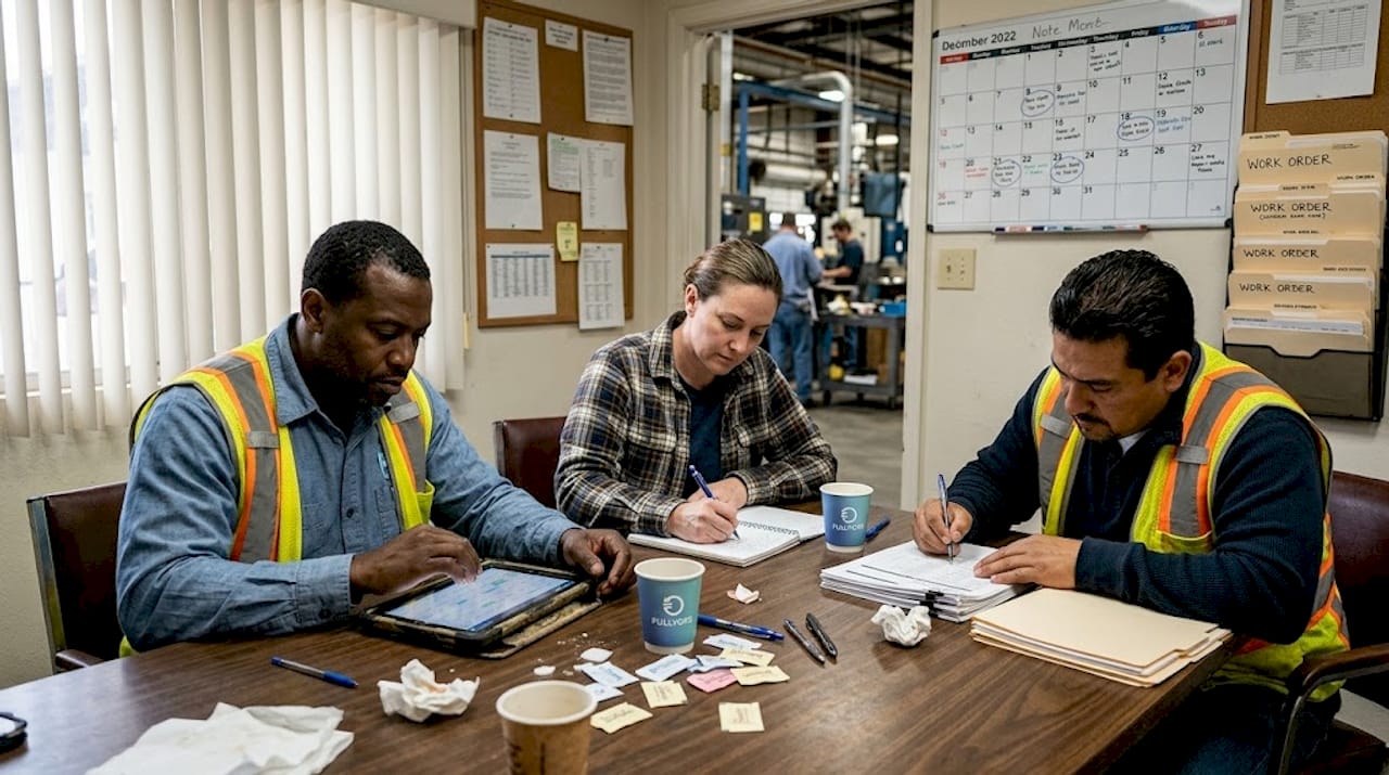 Maintenance supervisors reviewing daily schedules