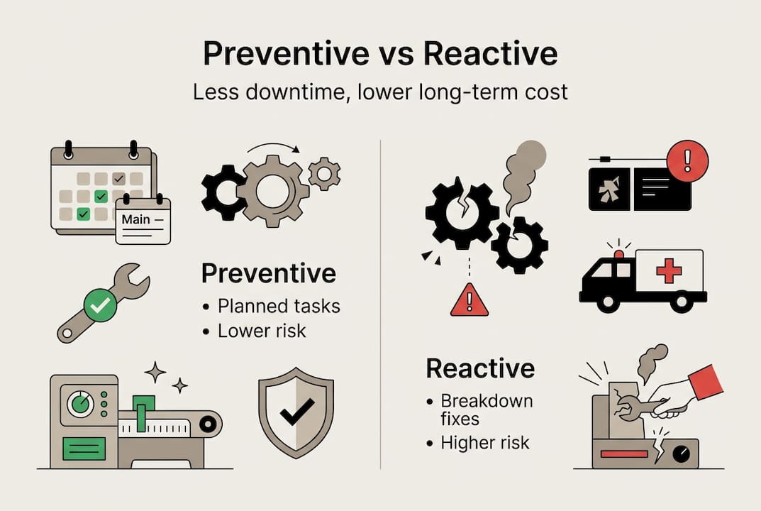 Infographic comparing preventive and reactive maintenance