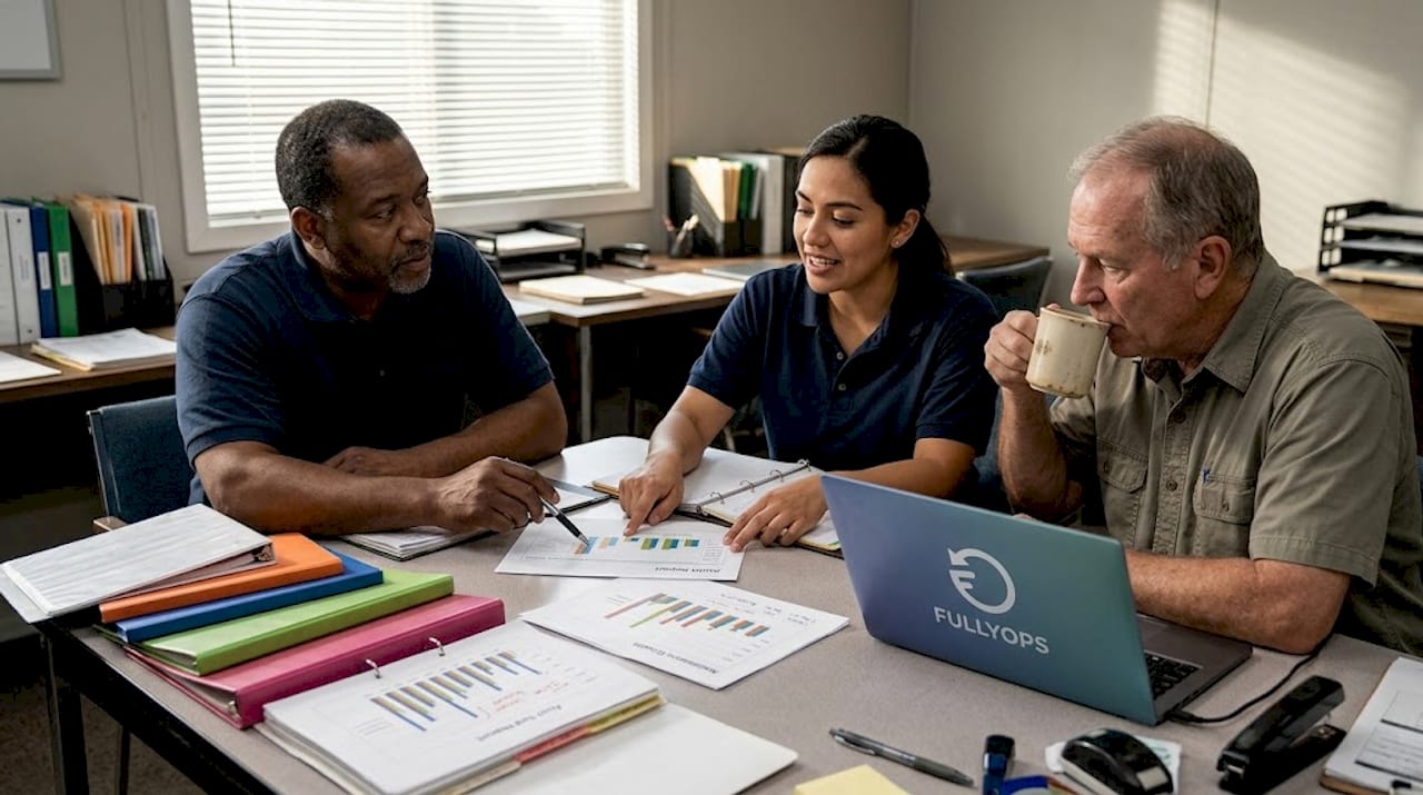 Team discusses maintenance audit in meeting