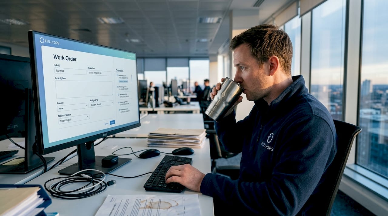 Technician updating digital service request