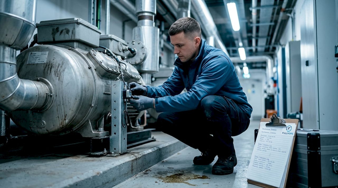 Technician attaches sensor to compressor