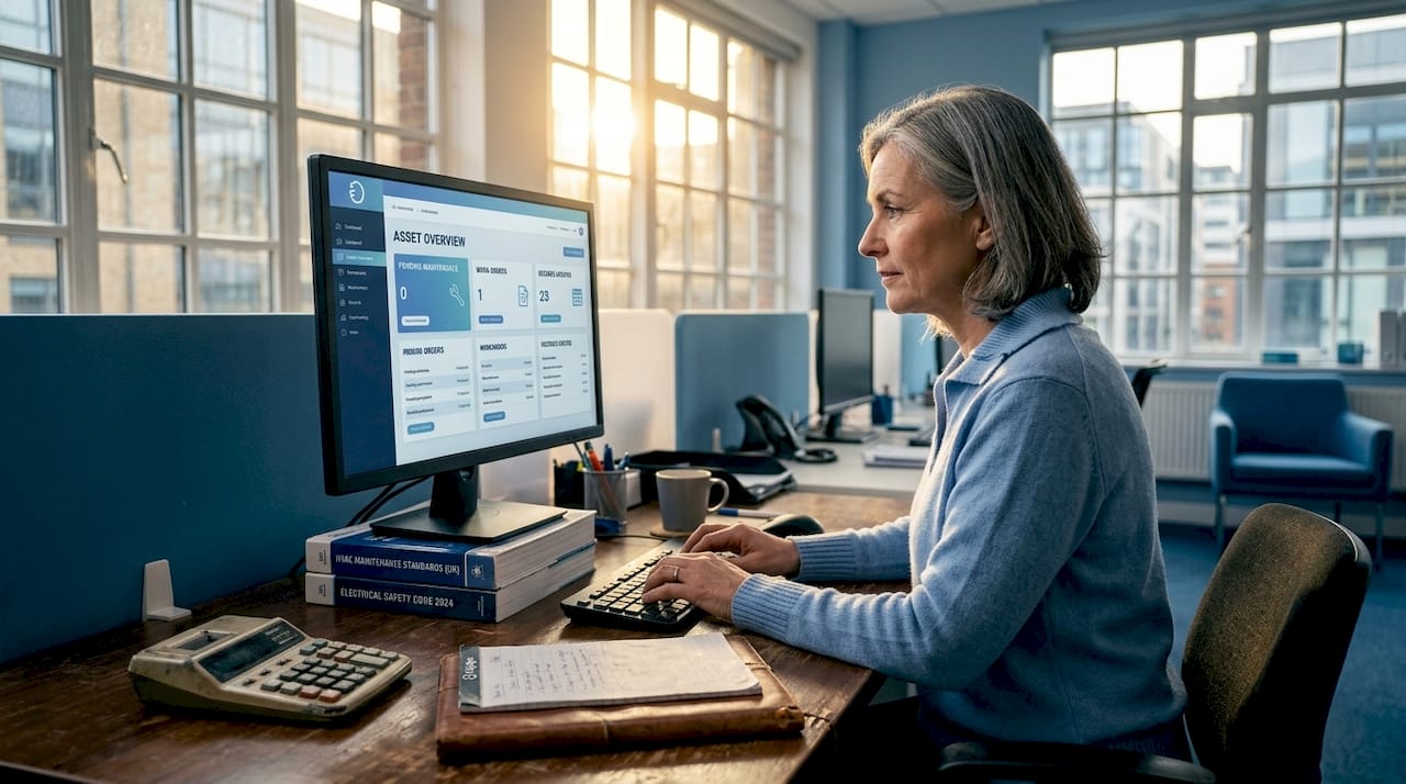 Manager updates asset records using CMMS software