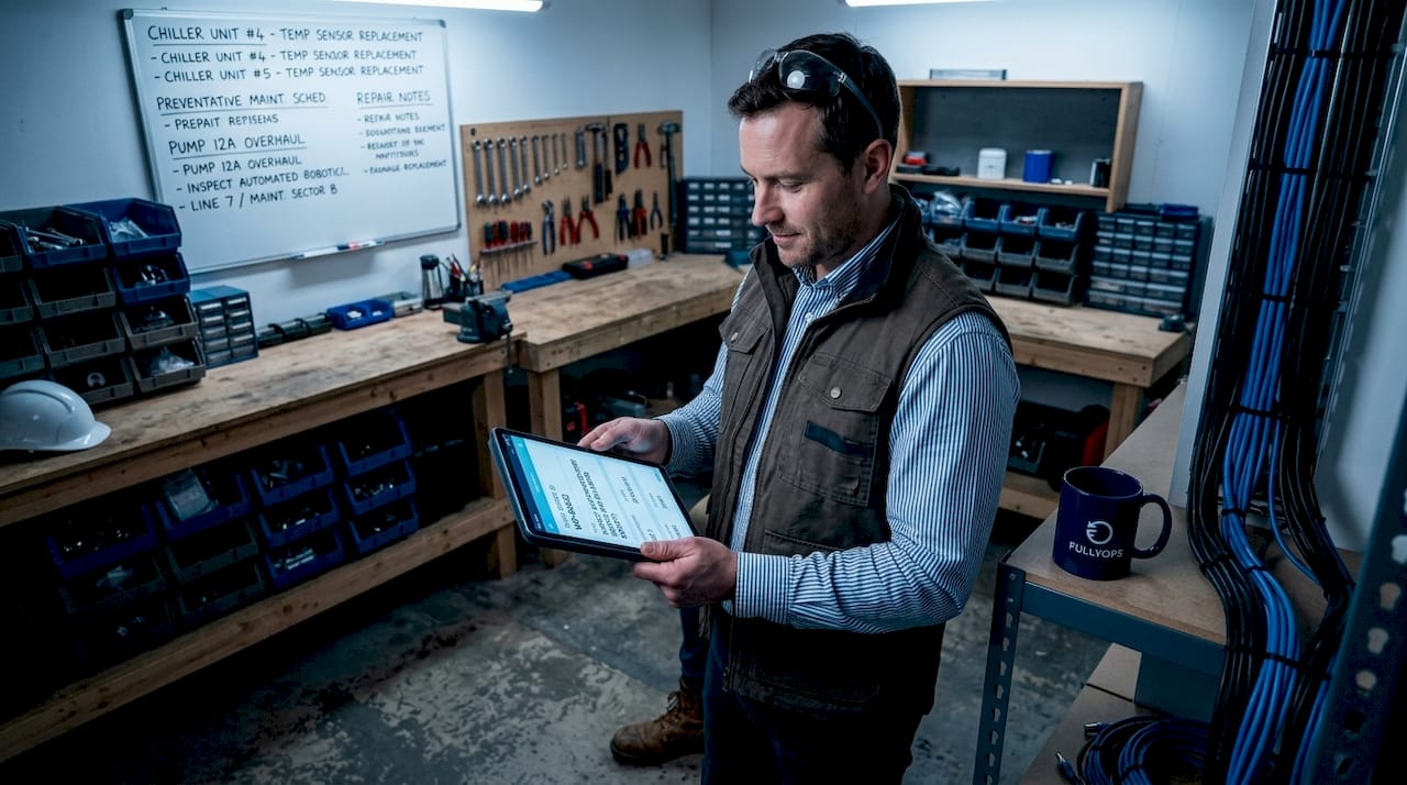 Technician checks automated maintenance workflow