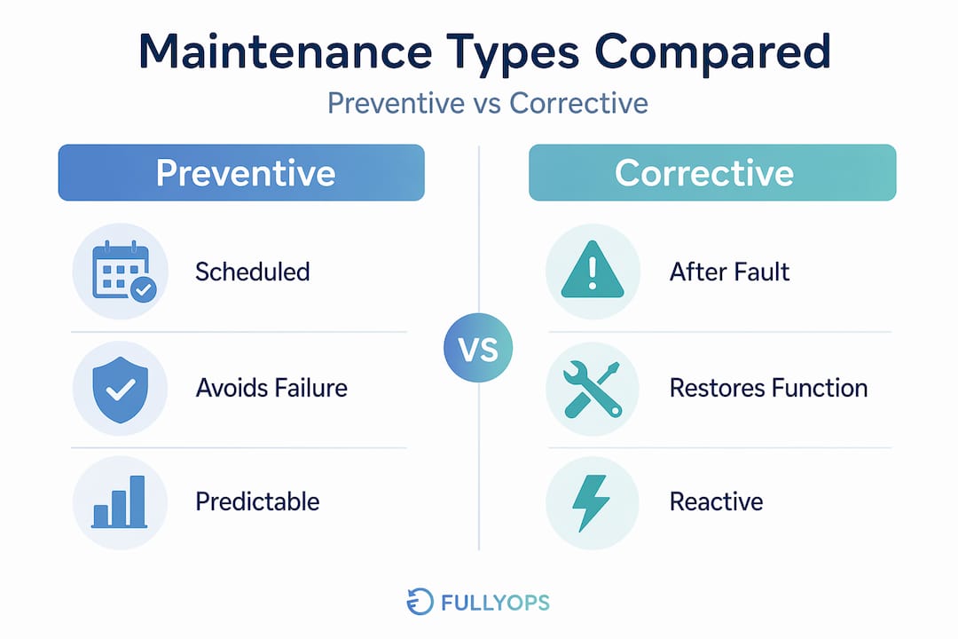Infographic comparing preventive and corrective maintenance