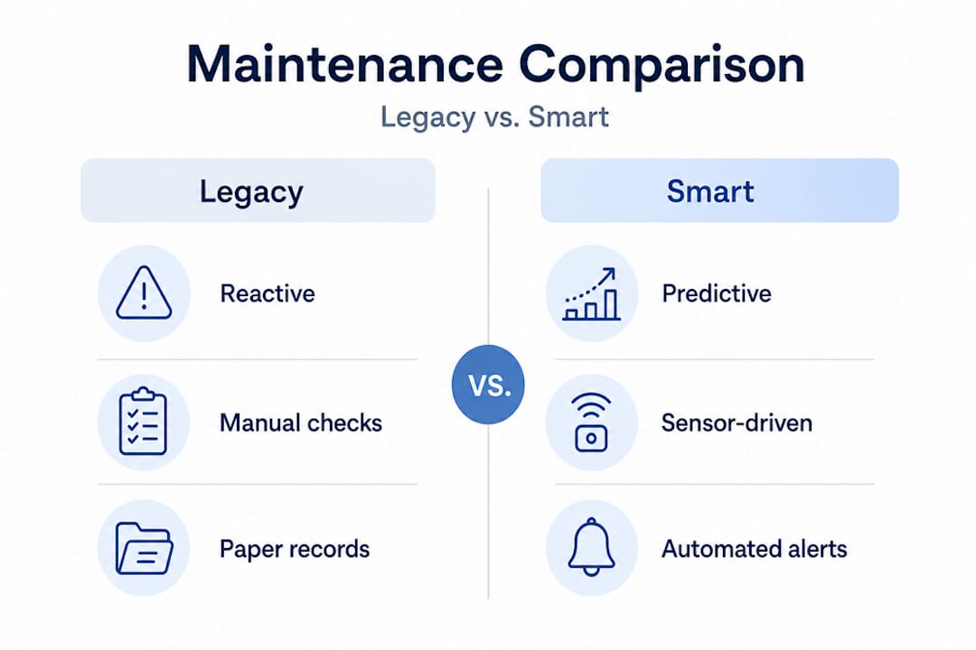 Infographic comparing legacy and smart maintenance