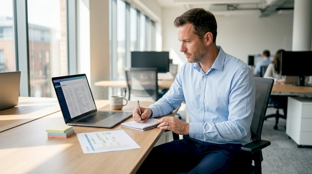 Manager conducting task audit review