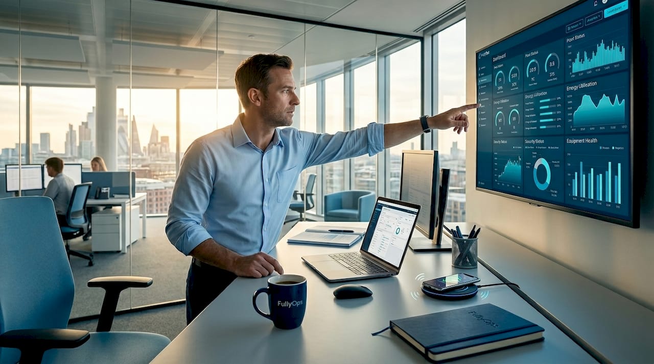 Facilities manager monitoring analytics dashboard