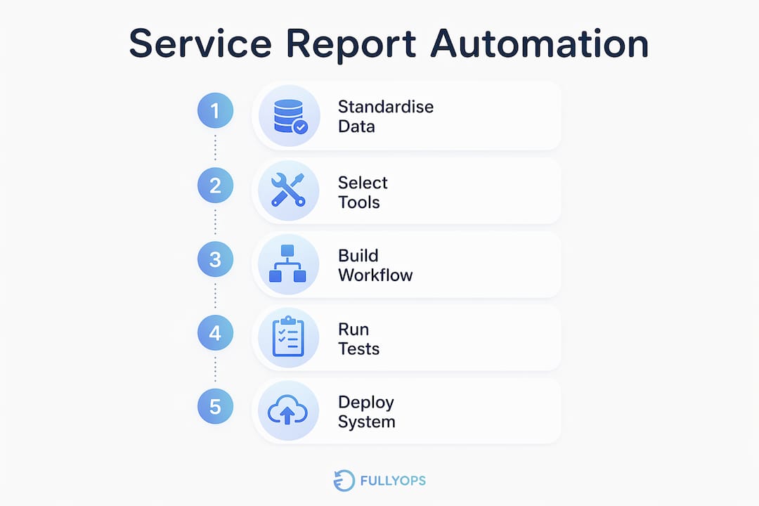 Infographic showing process steps for service report automation