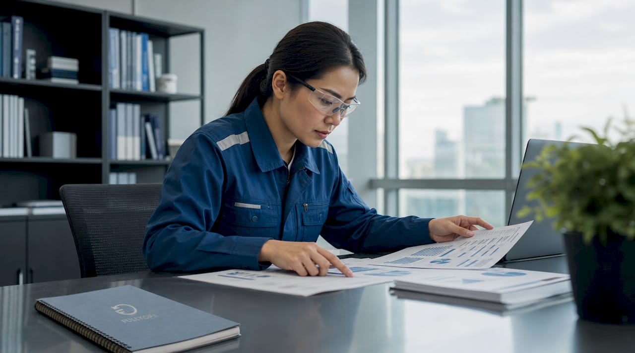Engineer reviewing asset performance reports