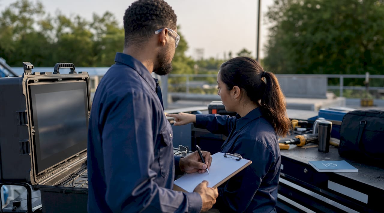 Maintenance team reviewing live operational data