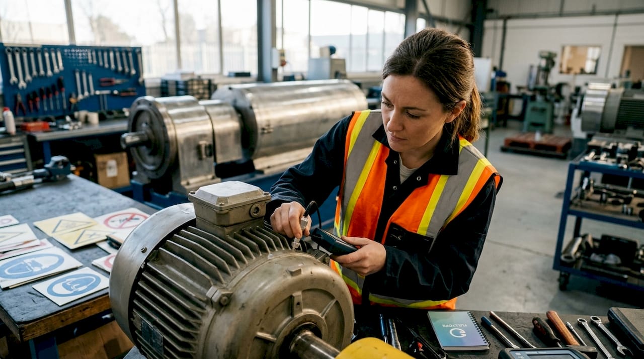 Technician conducting vibration analysis inspection