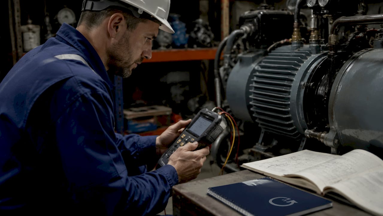 Maintenance technician taking machine measurement