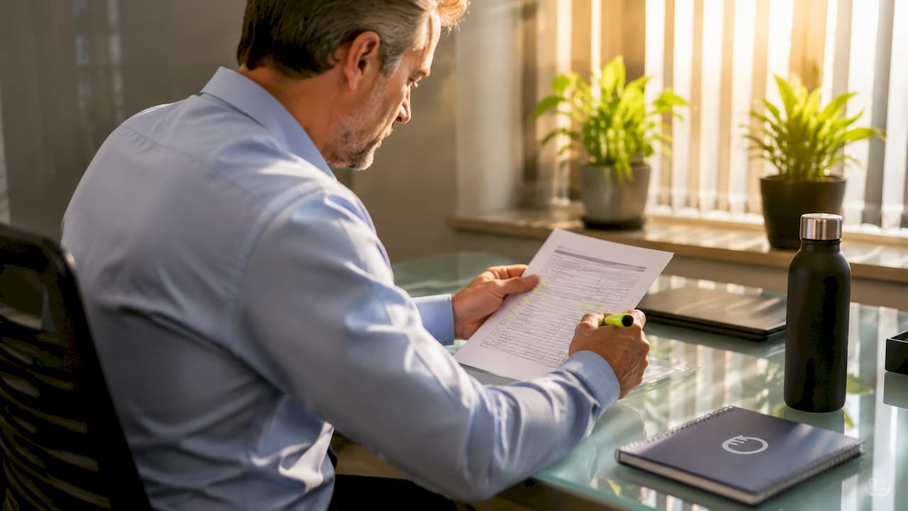 Industrial manager reviewing checklist in office