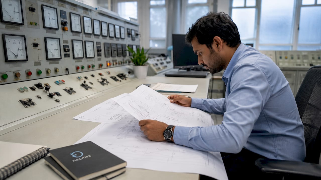 Engineer monitoring industrial sensors