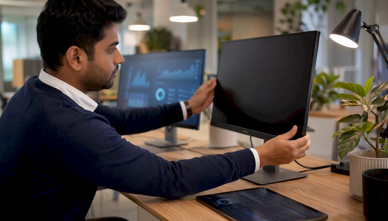 IT professional with business intelligence dashboard