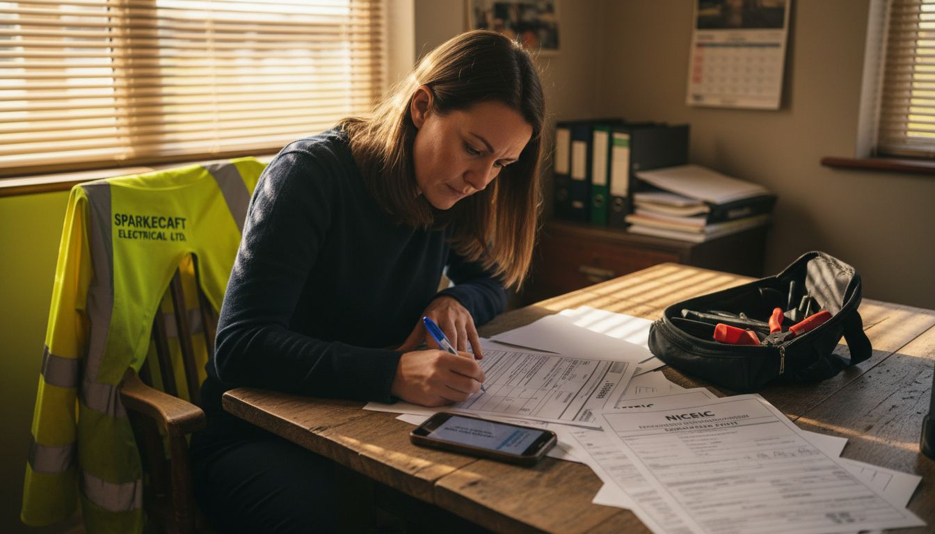 Electrician completing NICEIC certification forms