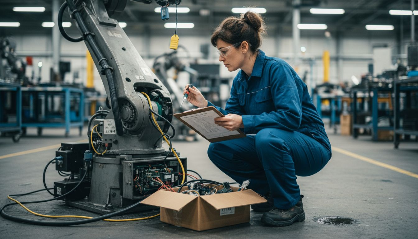 Technician checks robot arm for OT vulnerabilities