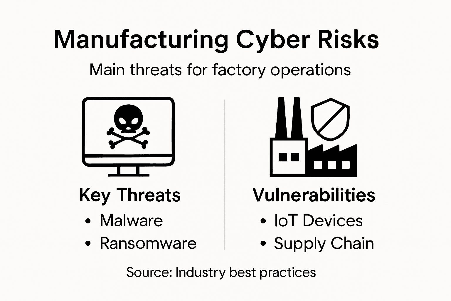 Infographic showing manufacturing cyber threats and vulnerabilities