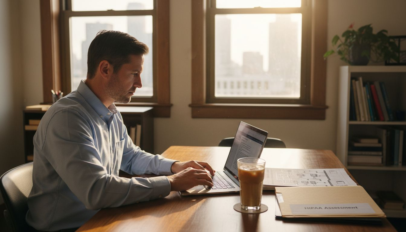 Cybersecurity consultant working in healthcare office