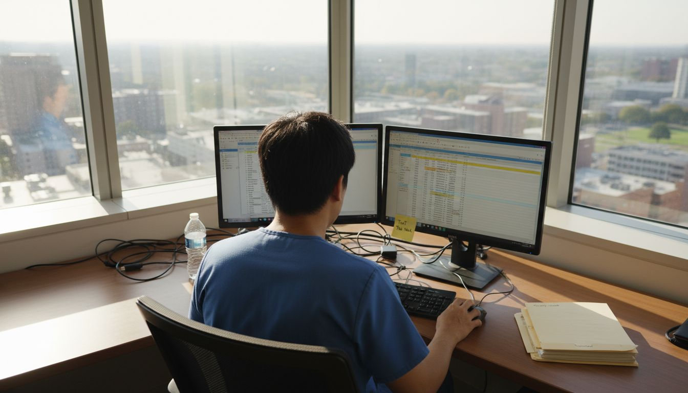 Hospital IT specialist reviewing security test results