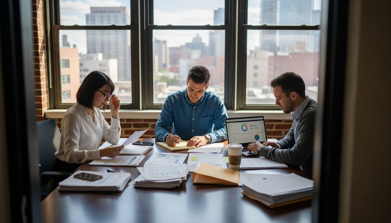 Cybersecurity team reviewing assessment documents