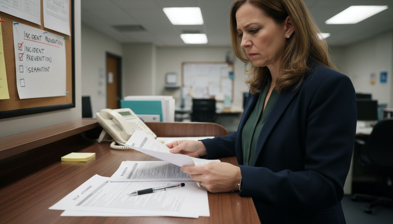 Administrator reading risk assessment documents
