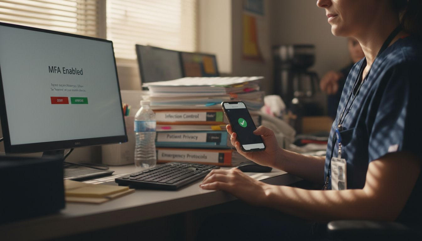 Healthcare worker logging in via MFA