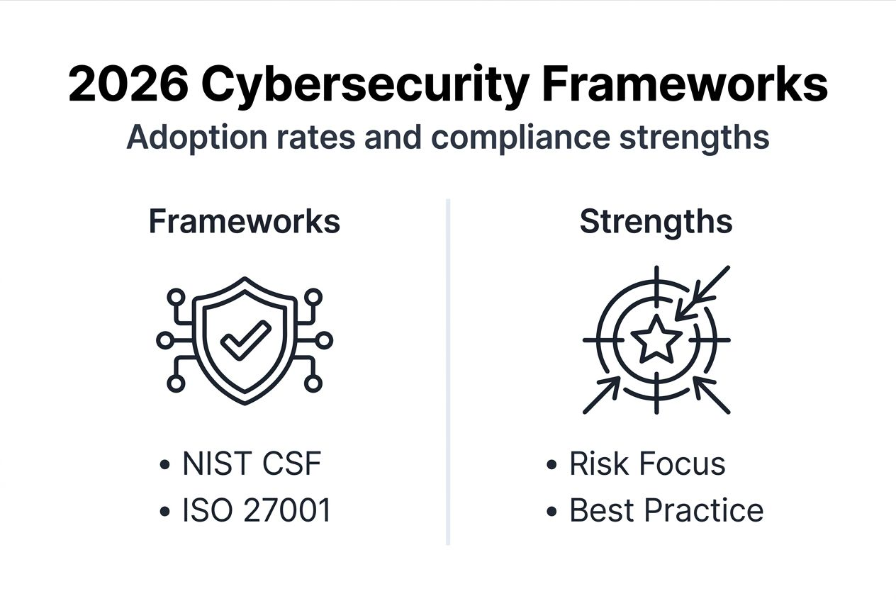 Infographic comparing cybersecurity frameworks 2026