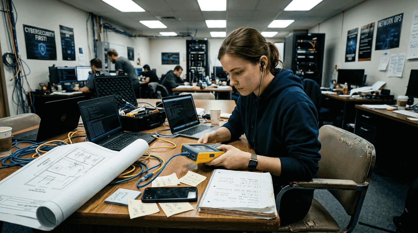 Security analyst uses network scanner and notepad