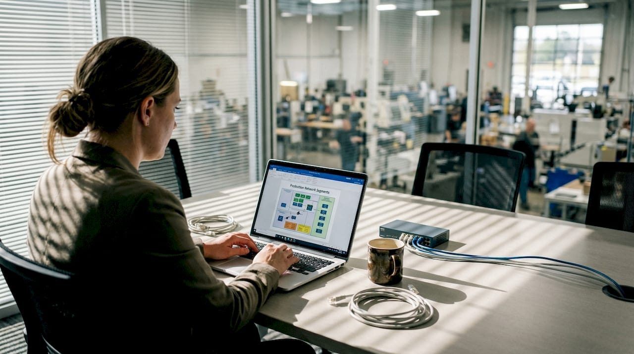 IT specialist reviews segmented network map